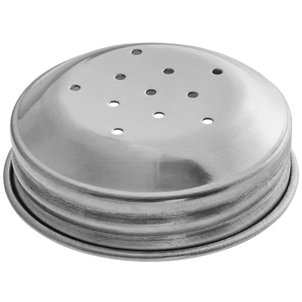 A Tablecraft stainless steel fluted shaker top with holes.