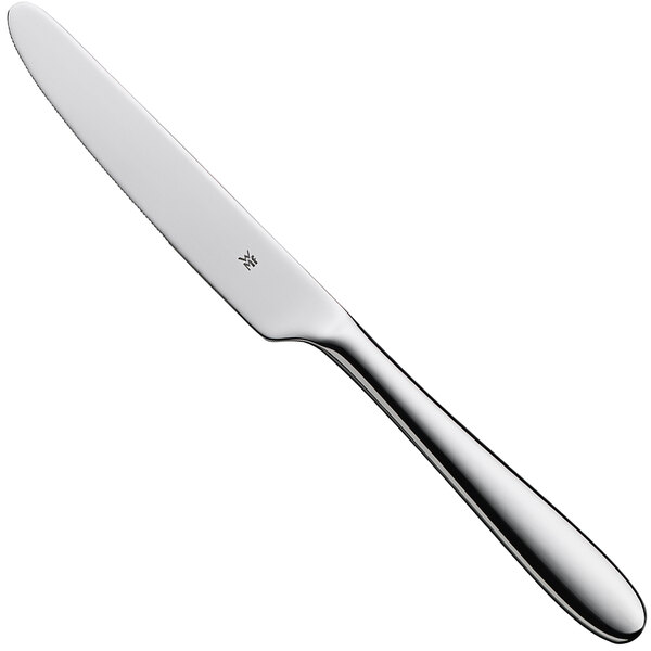 A WMF by BauscherHepp Sara stainless steel dessert knife with a silver handle.