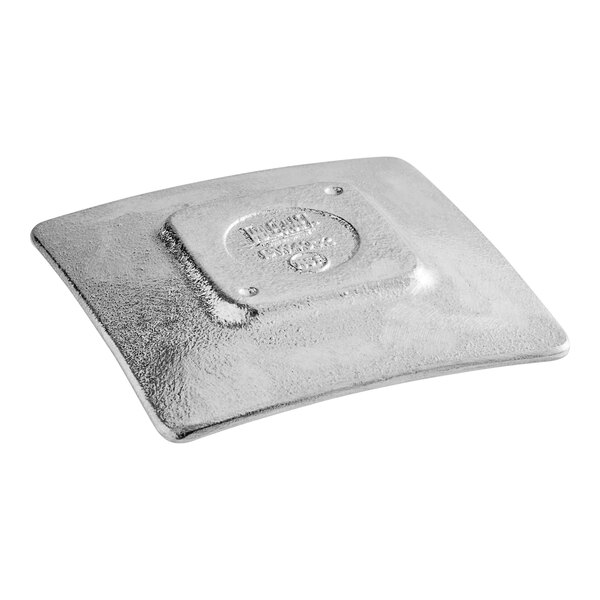 A silver square Tablecraft spoon rest with a natural finish.