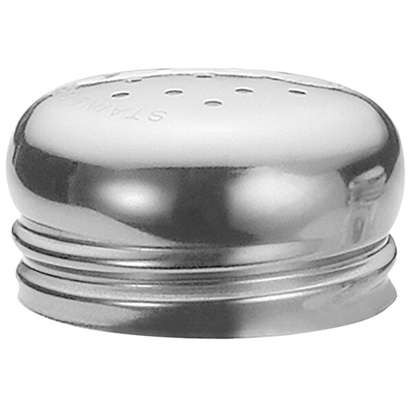 A Tablecraft stainless steel salt shaker top with holes.