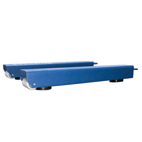 Two blue Optima Weighing Systems weighing beams.