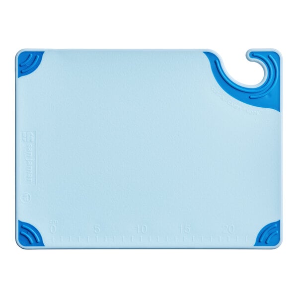 San Jamar Saf-T-Grip® 12" x 9" x 3/8" Blue Cutting Board with Hook CBG912BL