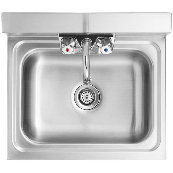 A Steelton stainless steel wall mounted hand sink with a gooseneck faucet.
