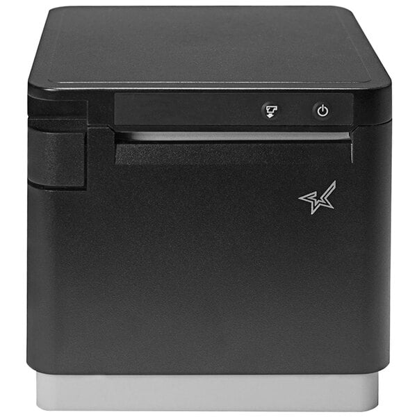 A black rectangular Star mC-Print3 receipt printer with a button.