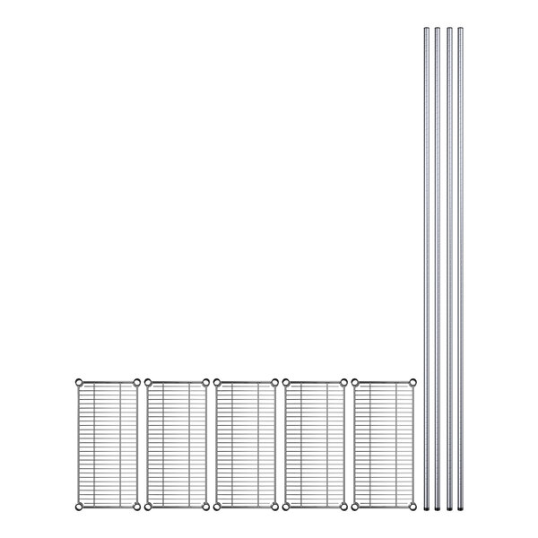 A Regency chrome wire shelving unit with metal shelves and rods.