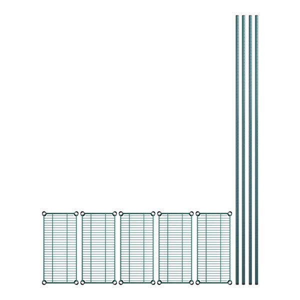 A drawing of a green grid wire fence with several metal poles.