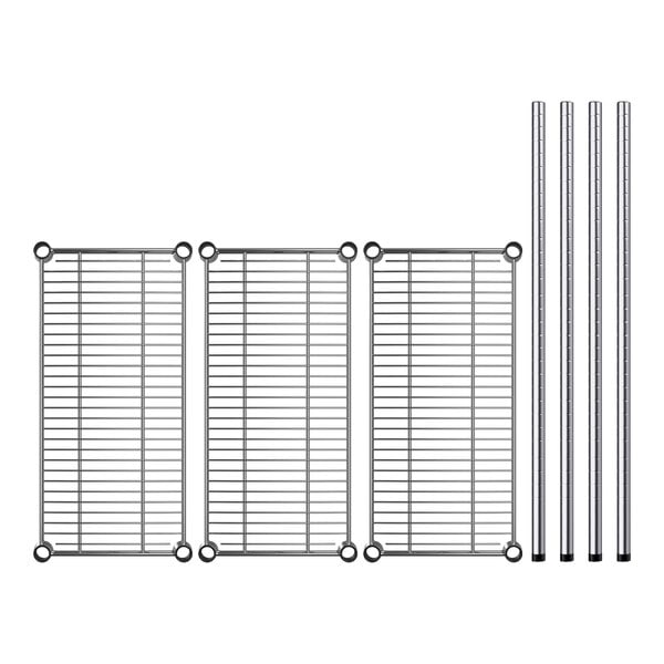 A Regency stainless steel shelving unit with metal rods.