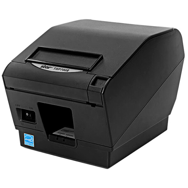 a black printer with a label