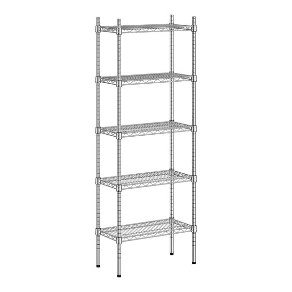 A wireframe of a Regency stainless steel wire shelving unit with four shelves.