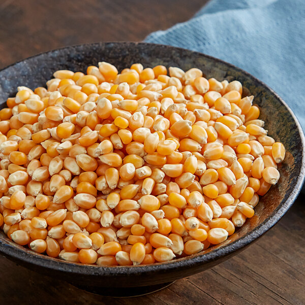 A bowl of Pop Weaver large butterfly popcorn kernels.