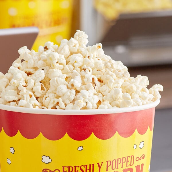 A bowl of freshly popped Pop Weaver Large Butterfly Popcorn.