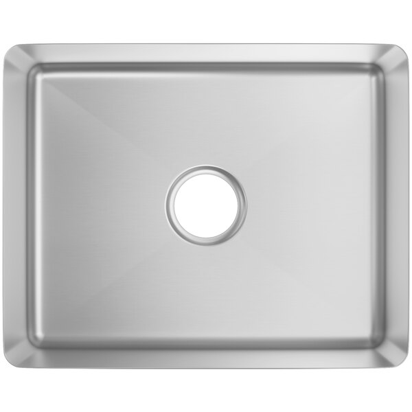 A Regency stainless steel sink bowl with a hole in the center.