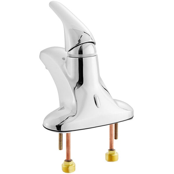 A silver Regency deck-mounted restroom faucet with a single lever handle and 3 5/8" cast spout.