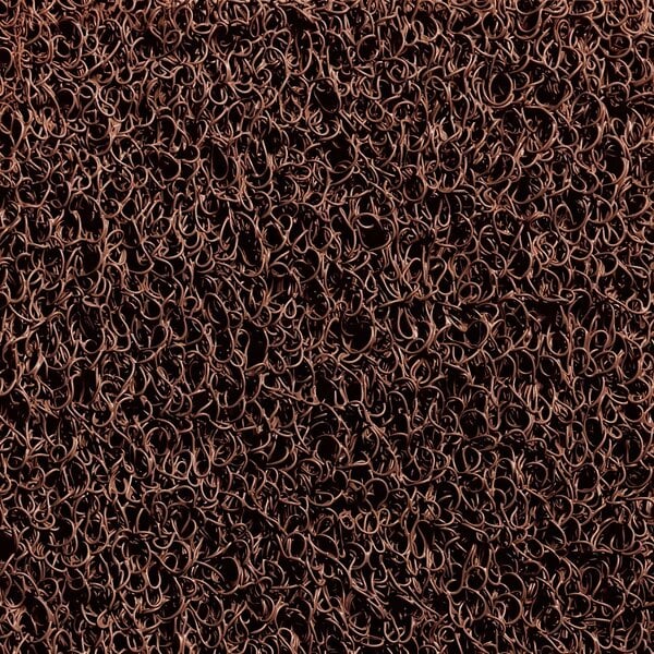 A close-up of a brown unbacked coil mat.