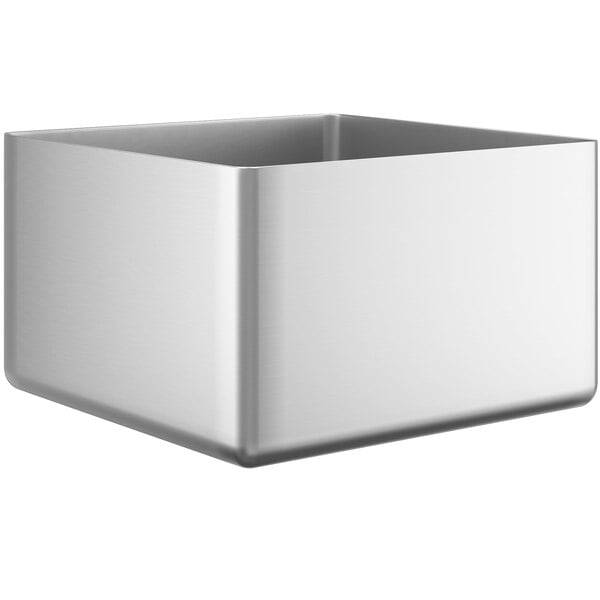 A silver metal square sink bowl.