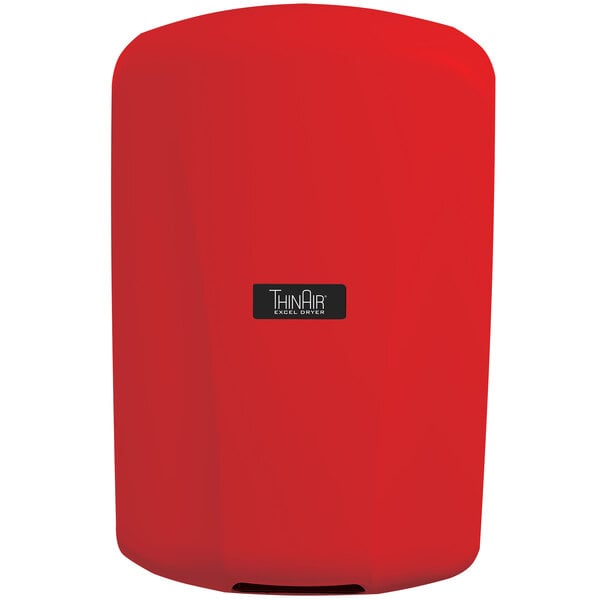A red Excel ThinAir hand dryer with a black Tesco logo.
