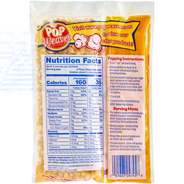 A package of Pop Weaver All-In-One Naks Pak Popcorn Kits with label.