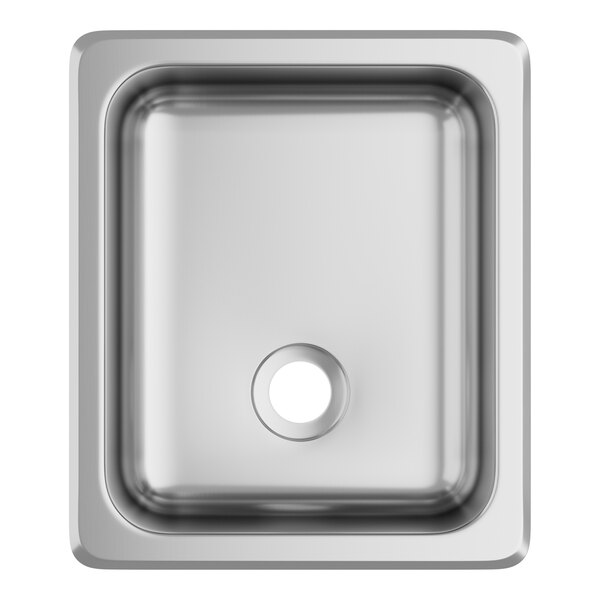 A close-up of a Vollrath stainless steel self-rimming sink with a square hole.