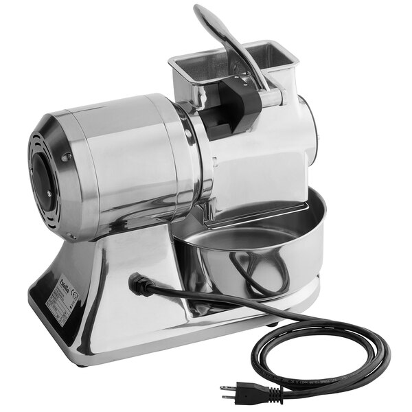A silver Estella electric hard cheese grater with a bowl and a cord.