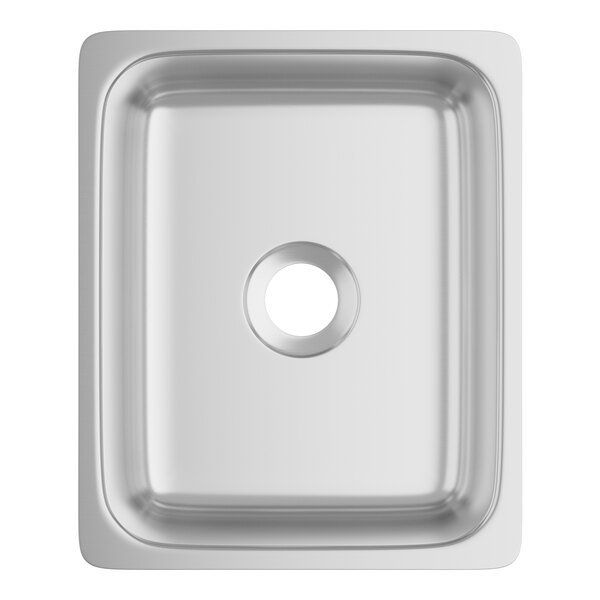 A Vollrath stainless steel sink bowl with a drain in the center.