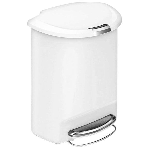 simplehuman CW1356 13 Gallon / 50 Liter White Semi-Round Step-On Trash Can