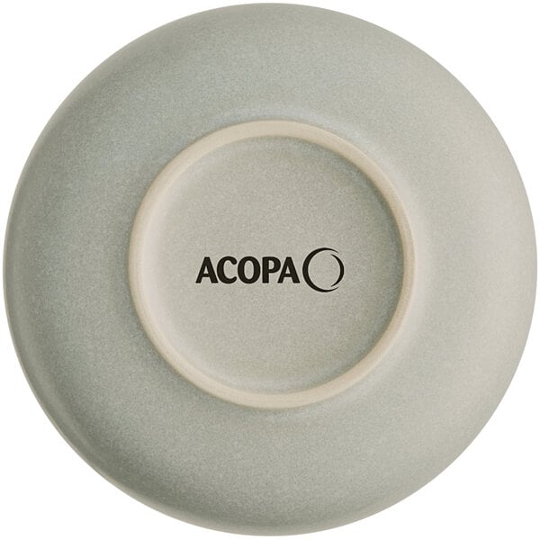 A white Acopa porcelain bowl with black text reading "Acopa" on the bottom.