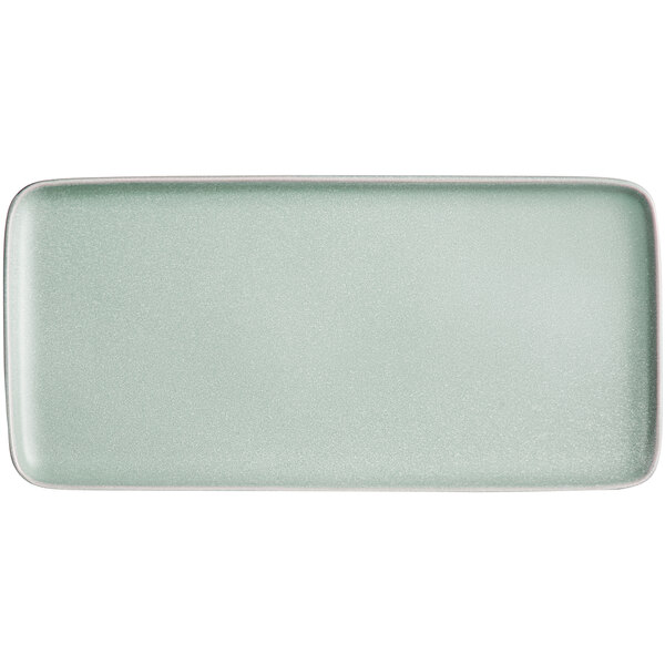 A rectangular Acopa Pangea porcelain platter in a light blue matte finish.