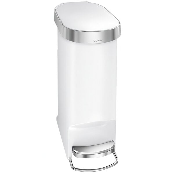 A white cylinder with a silver step-on lid.