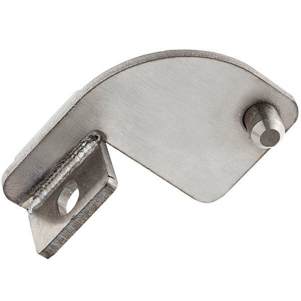 A stainless steel Avantco front hinge with a metal hook and screw.