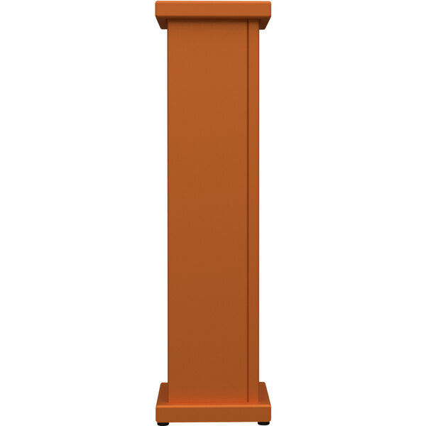 A rectangular burnt orange SelectSpace planter with a circle cut out on top.