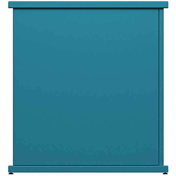 A teal rectangular stand-alone planter with rectangle top cut-outs.