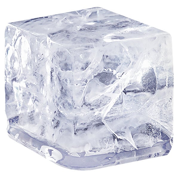 A close-up of a square ice cube.