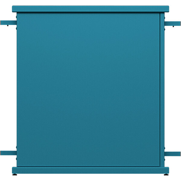 a blue square object with wheels