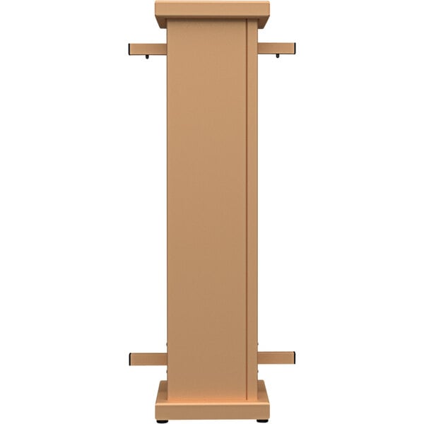 A tan rectangular wooden stand with a circle top cut-out on the SelectSpace stand planter.