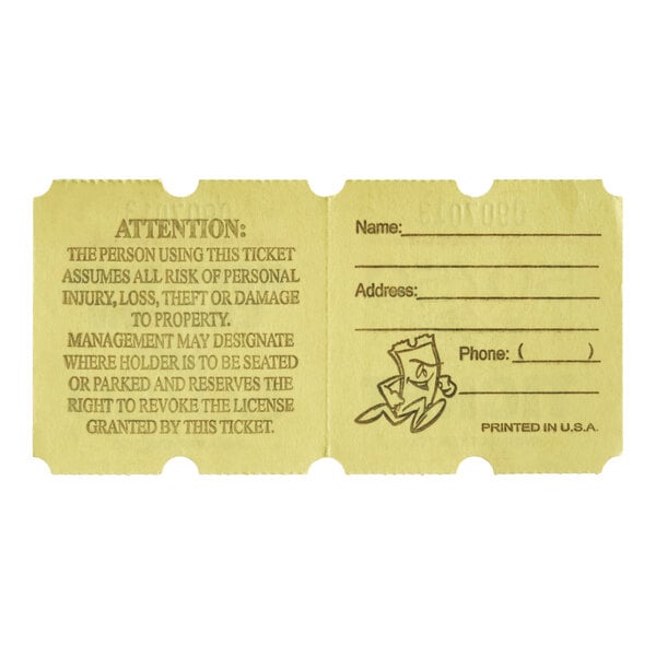 Yellow 50/50 Marquee Raffle Tickets - 1,000/Roll