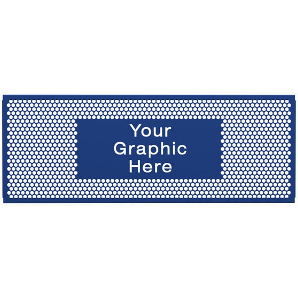 A blue sign with white circle patterns.
