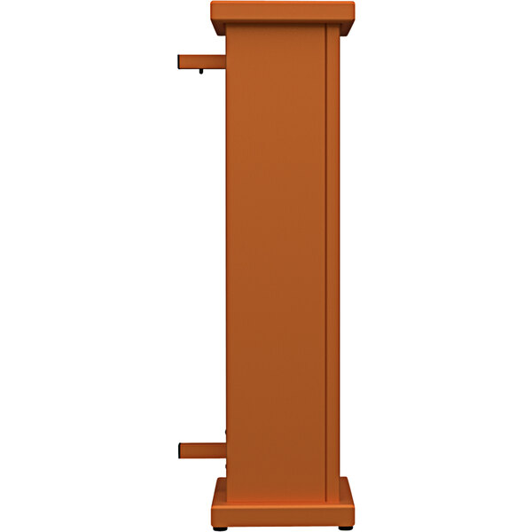 A burnt orange rectangular end planter with a circle top cut-out.