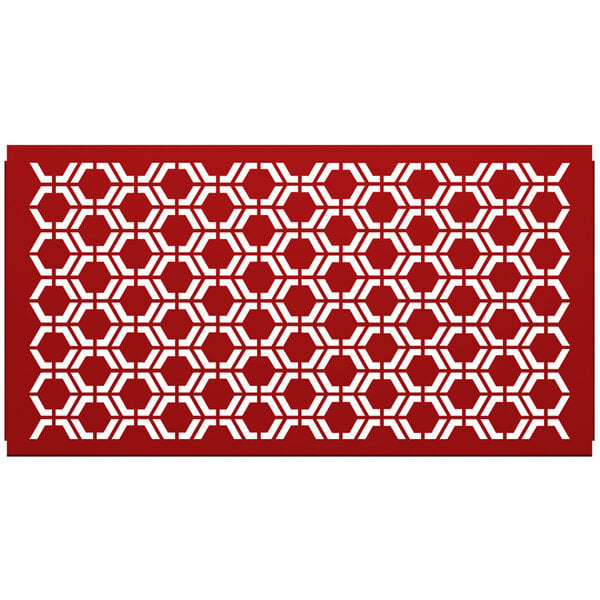 A red hexagonal partition panel with a white geometric pattern.