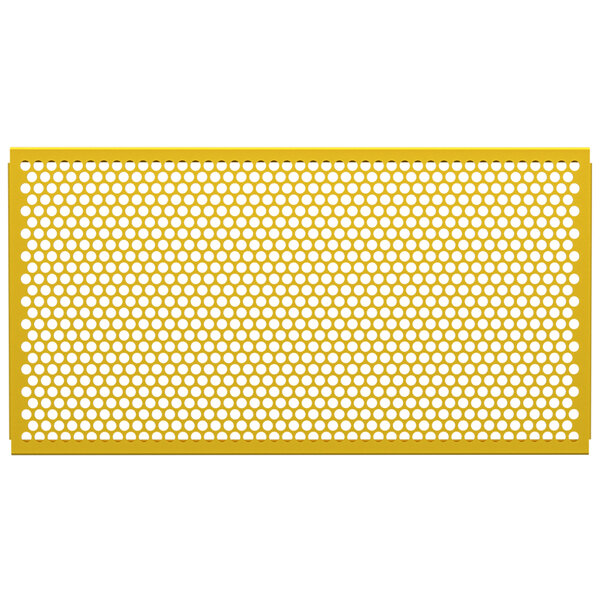 A bright yellow mesh panel with white circle patterns.