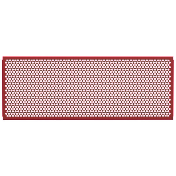 A red metal mesh partition panel with circle patterns.
