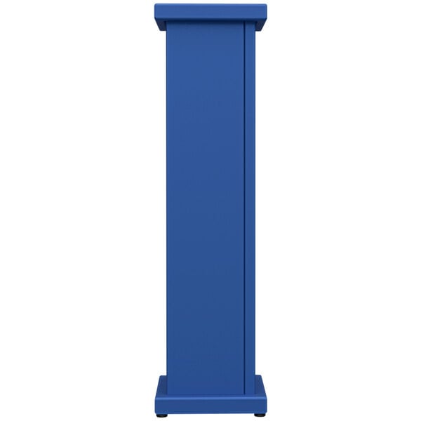 A royal blue SelectSpace stand-alone planter with square top cut out.