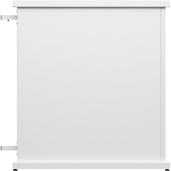 A white rectangular SelectSpace end planter with circle top cut-outs.