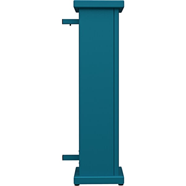 A teal metal SelectSpace end planter with a circle top cut-out.
