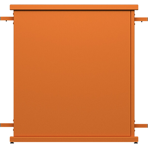 A burnt orange metal rectangular planter with a rectangle top cut-out.