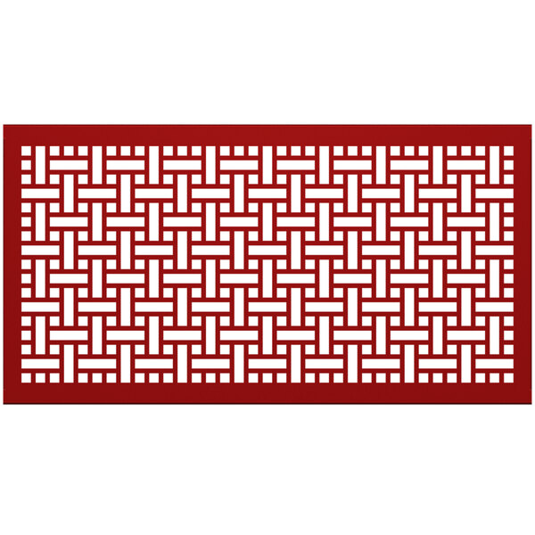 A red rectangular panel with a white square weave pattern.