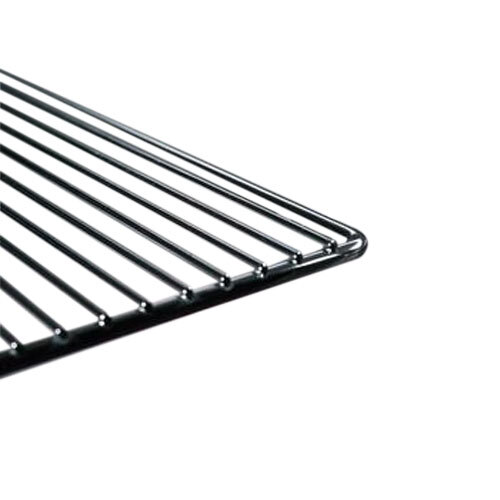A close-up of a chrome wire shelf.