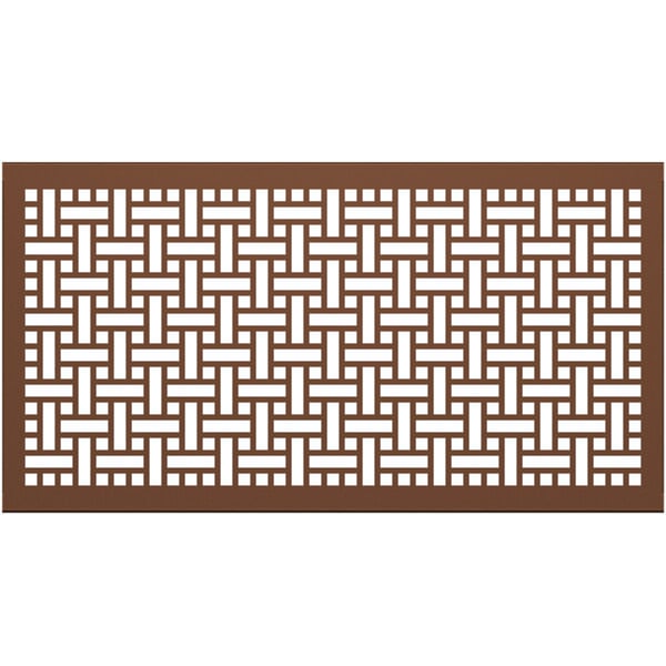 A brown rectangular panel with a square weave pattern in white.