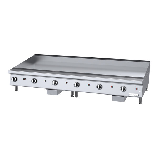 U.S Range UTGG72-G72M 72" Natural Gas Chrome Plated Countertop Griddle with Manual Controls - 162,000 BTU