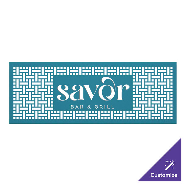 A teal square panel with a white weave pattern.