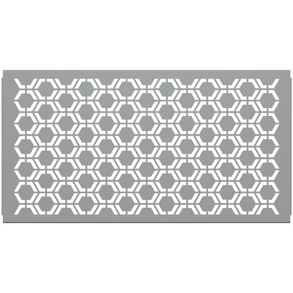 A grey hexagonal partition panel with a white geometric pattern.